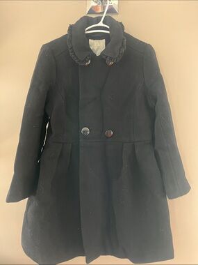 kate spade Black Double-Breasted bow back Pea Coat with Ruffle Collar